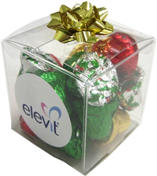 Pvc Cube Filled With Christmas Chocolates 100G