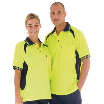 -Hivis Cool-Breeze Contrast Mesh Panel Polo Shirt, S/S &gt; 175 Gsm Polyester Micromesh