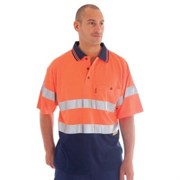 -Hivis Mircomesh Polo Shirt With 3M Reflective Tape -S/S &gt; 175 Gsm Polyester Micromesh