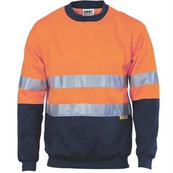 -Hivis Two Tone Fleecy Sweat Shirt, Crew Neck With 3M Reflective Tape