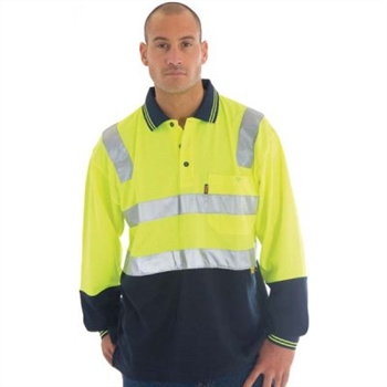 -Cotton Back Hivis Two Tone Polo Shirts With 3M Reflective Tape, Long Sleeve
