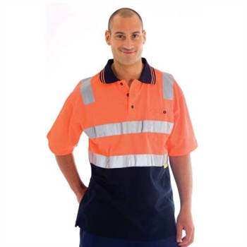 -Cotton Back Hivis Two Tone Polo Shirts With 3M Reflective Tape, Short Sleeve