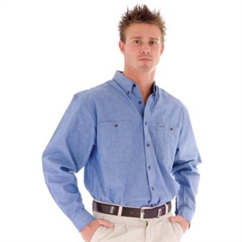 -Cotton Chambray Shirt, Twin Pocket,Long Sleeve