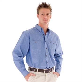 -Cotton Chambray Shirt, Twin Pocket - Long Sleeve