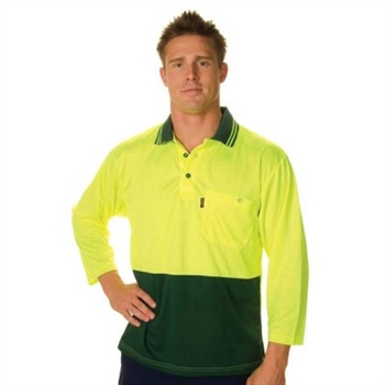 -Hivis Two Tone Fluoro Polo Shirt, Micromesh, 3/4 Sleeve &gt; 175 Gsm Polyester Micromesh