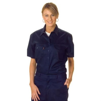 -Ladies Cotton Drill Work Shirt, Short Sleeve &gt; 190 Gsm Regular Weight