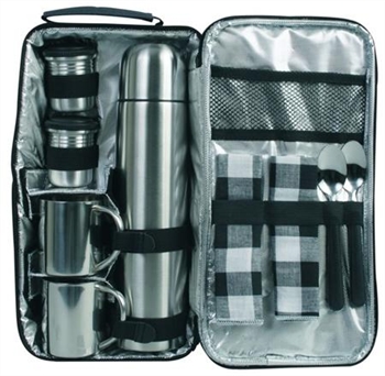 Picnic Coffee Travel Bag Set for Two People Mugs Spoons Stainless Steel Thermos