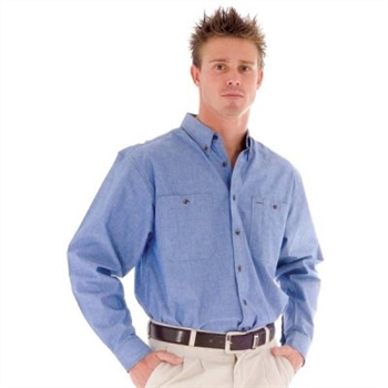 -Cotton Chambray Shirt, Twin Pocket, L/S